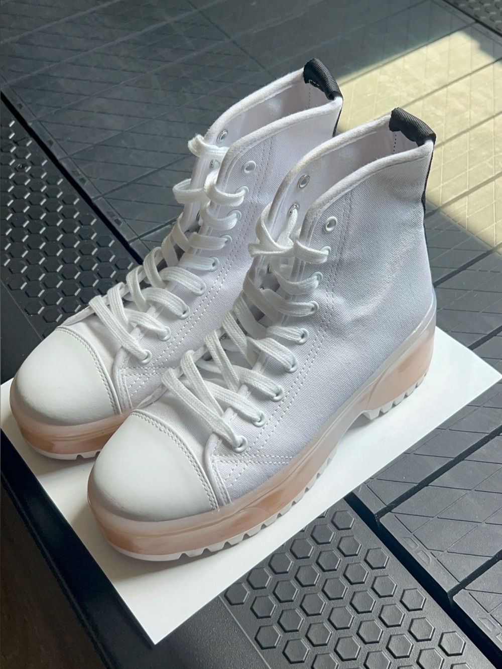 Truffle Collection canvas chunky lace up boot White High-Top Canvas Platform